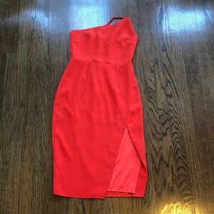 Lovers + Friends Sexy Orange One-Shoulder Sexy High-Slit Evening Cocktail Dress